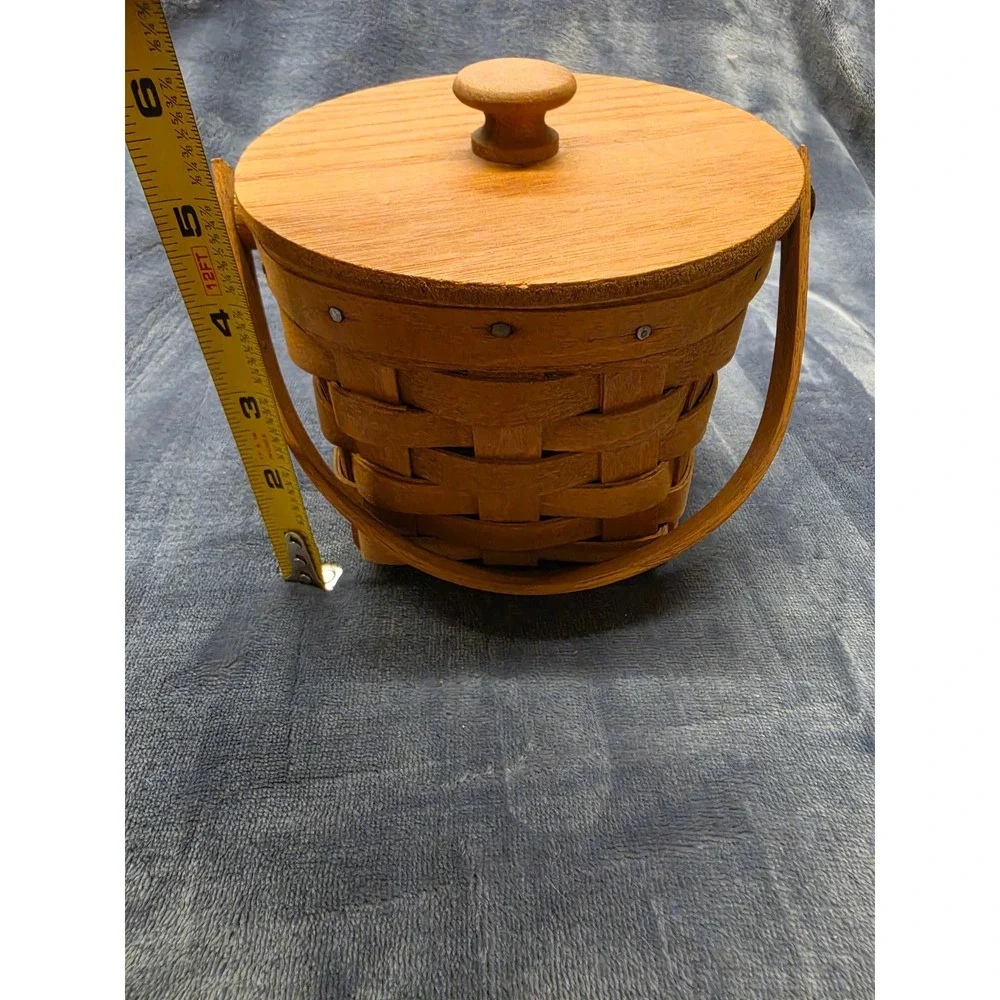 Vintage 1986 Longaberger Handwoven Basket with Wood Lid and Plastic Liner USA